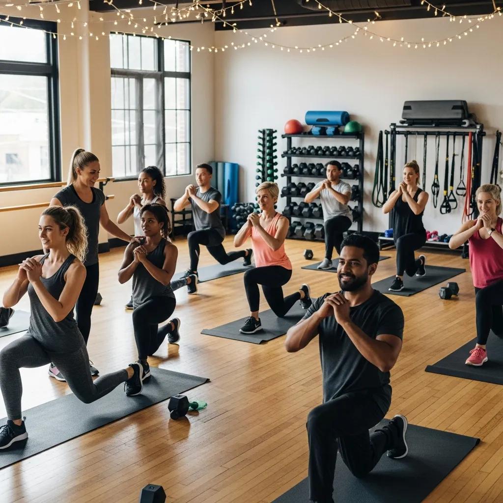 A mixed-ability group working out together in a supportive Fit Results class