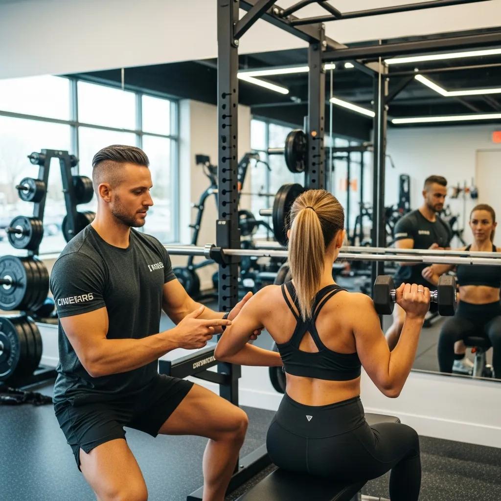 Personal trainer guiding a client through a customized workout in a welcoming gym setting